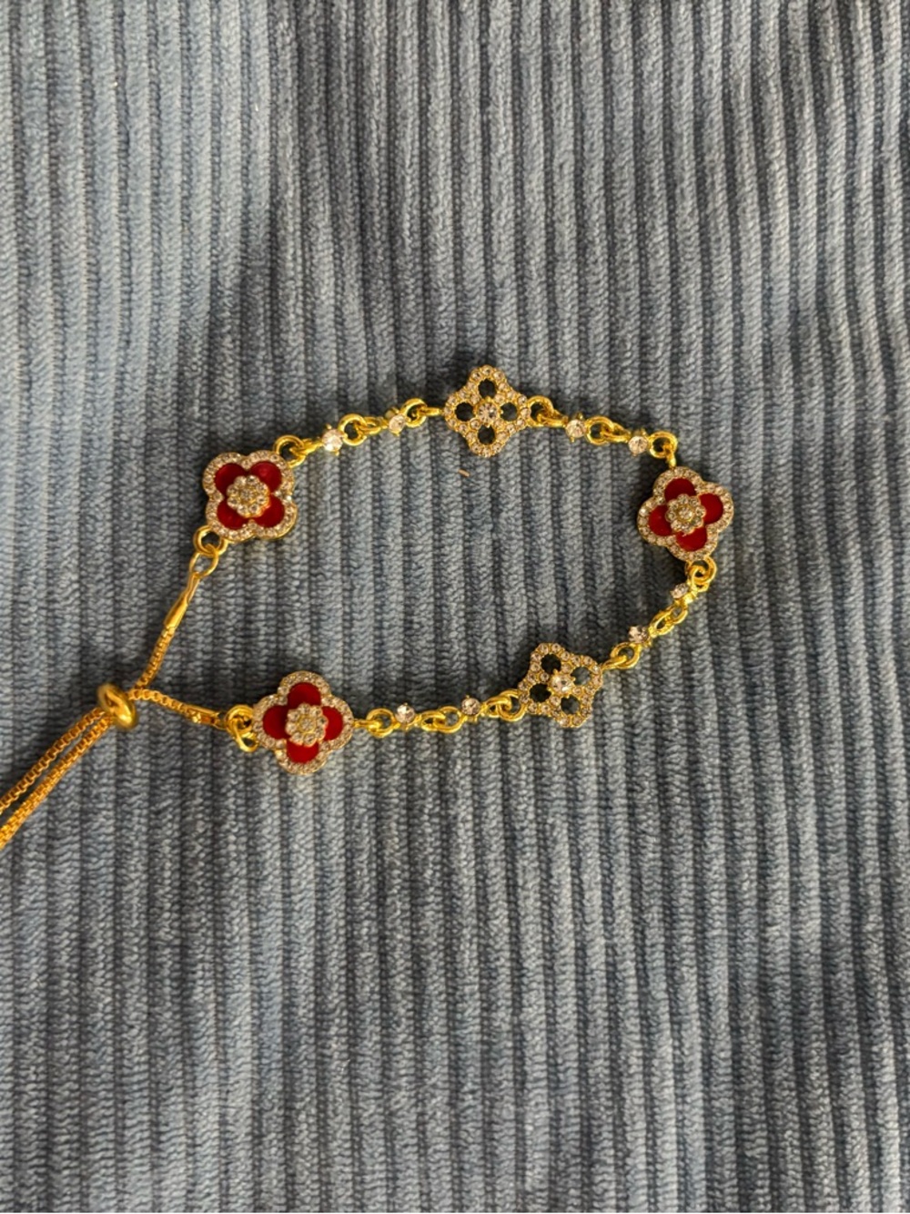 Gold and Red Floral Link Bracelet - Women's Jewelry